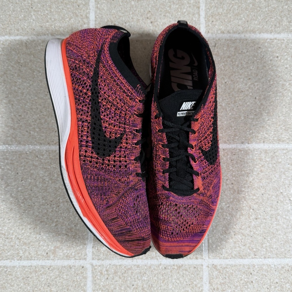 Nike Flyknit Racer 526628-008 Men's 10 Pink Orange Purple Running Shoes